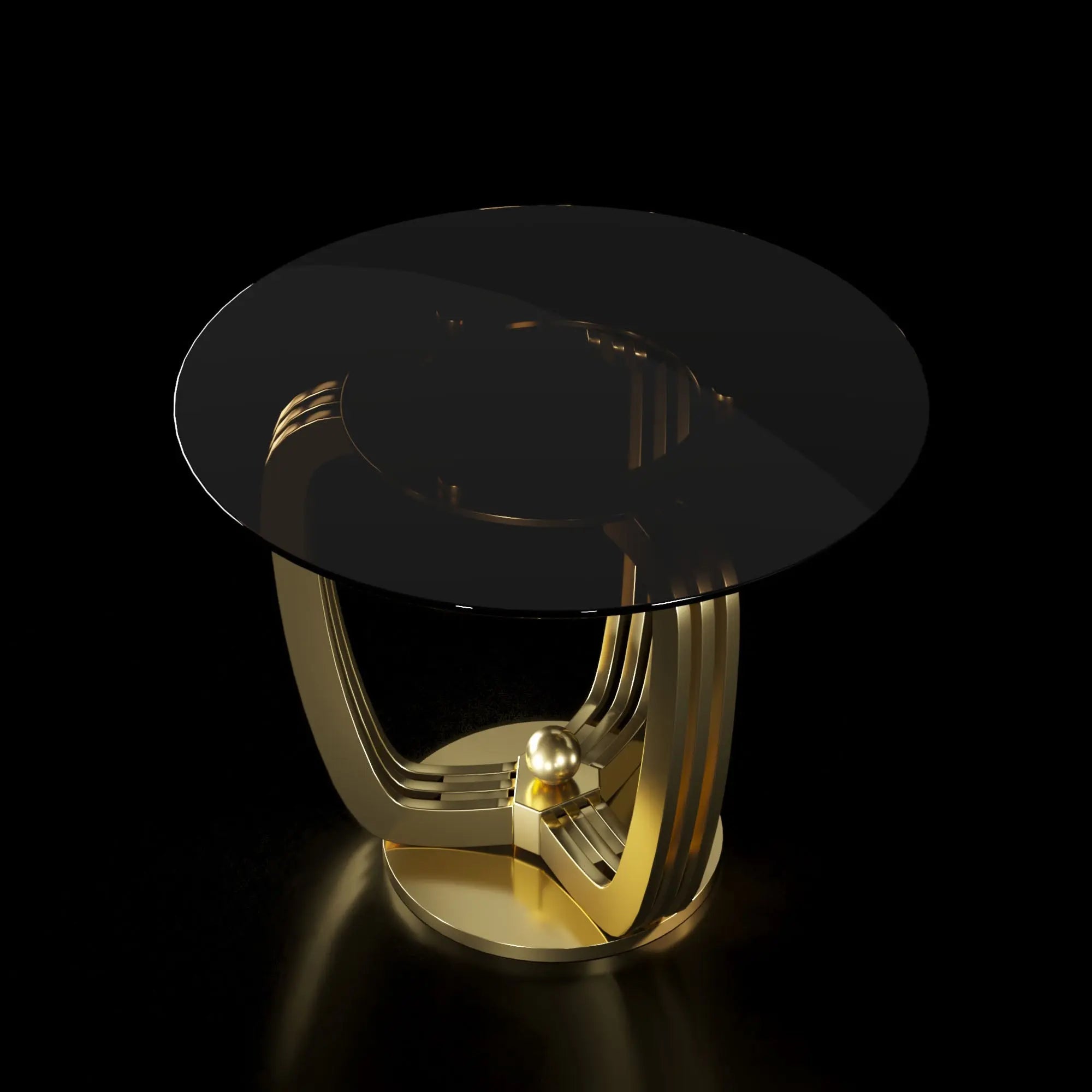 Regency Round Titanium Gold Polished Stainless Steel Base Dining Table Roberto Grassie RG