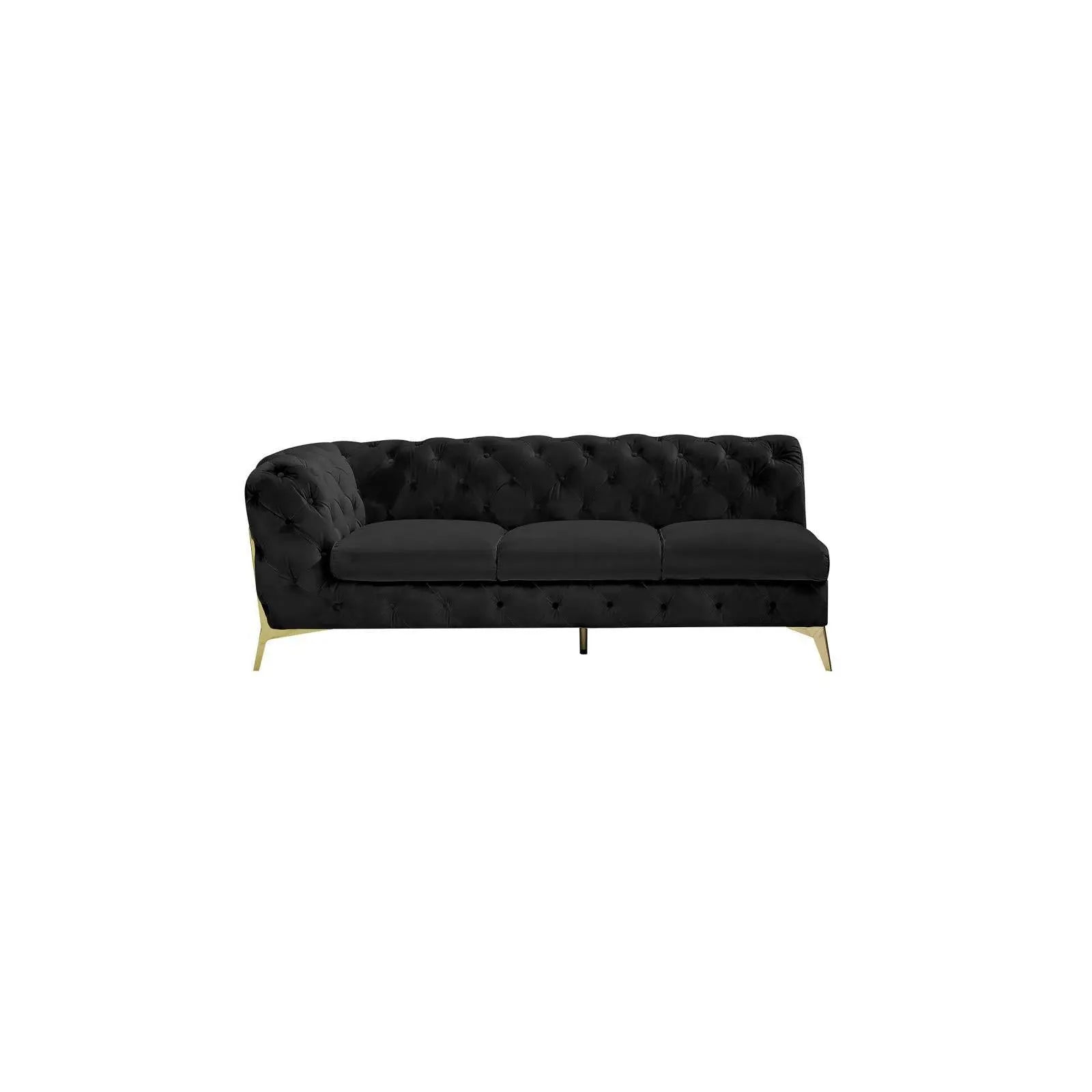 Regina Titanium Gold Polished Stainless Steel Base Left Sofa Chaise Black Modern Sectional