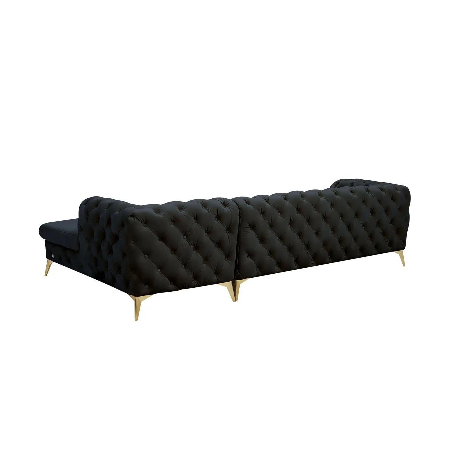 Regina Titanium Gold Polished Stainless Steel Base Left Sofa Chaise Black Roberto Grassie Sectional