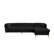 Regina Titanium Gold Polished Stainless Steel Base Left Sofa Chaise Black Sectional