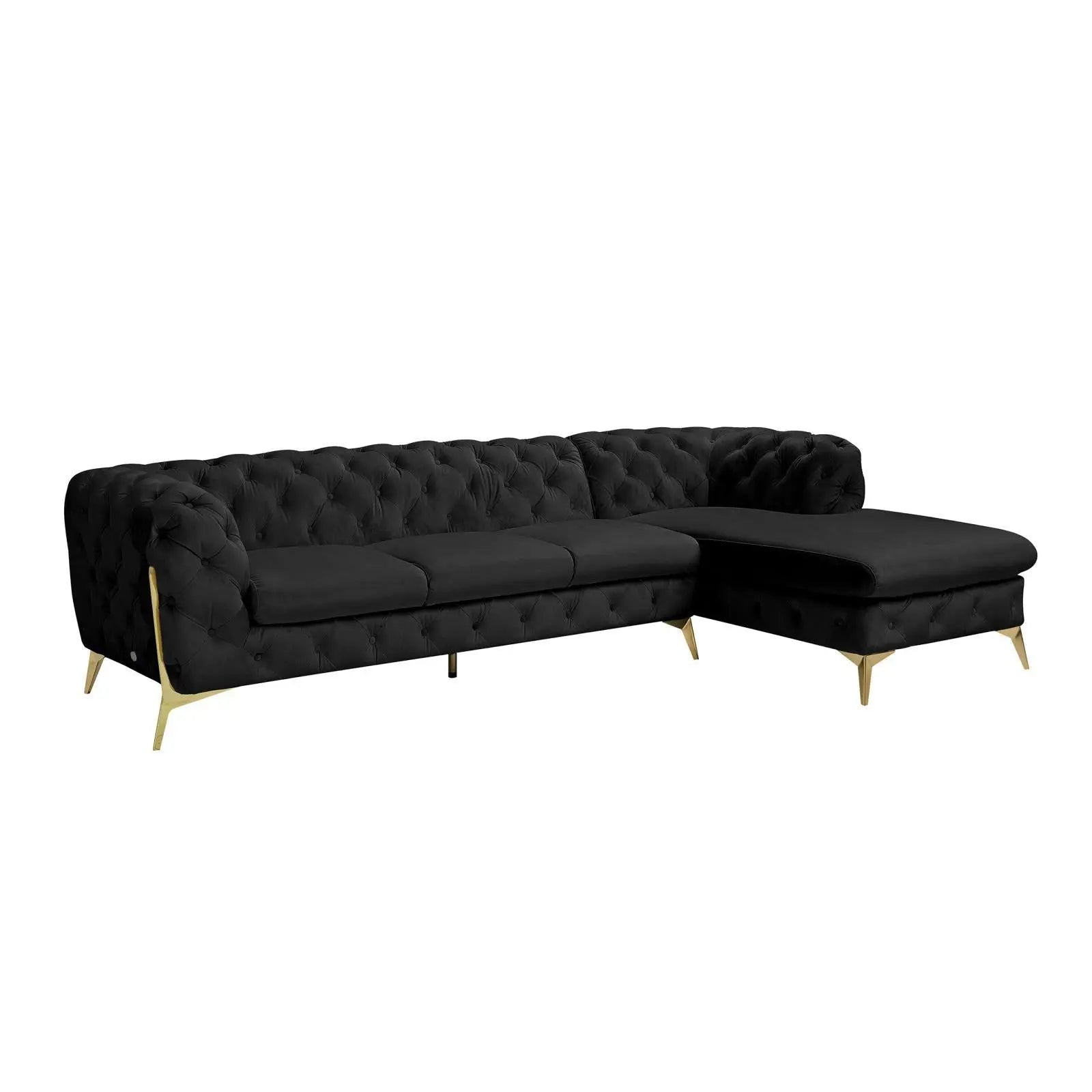 Regina Titanium Gold Polished Stainless Steel Base Left Sofa Chaise Black Stylish Sectional