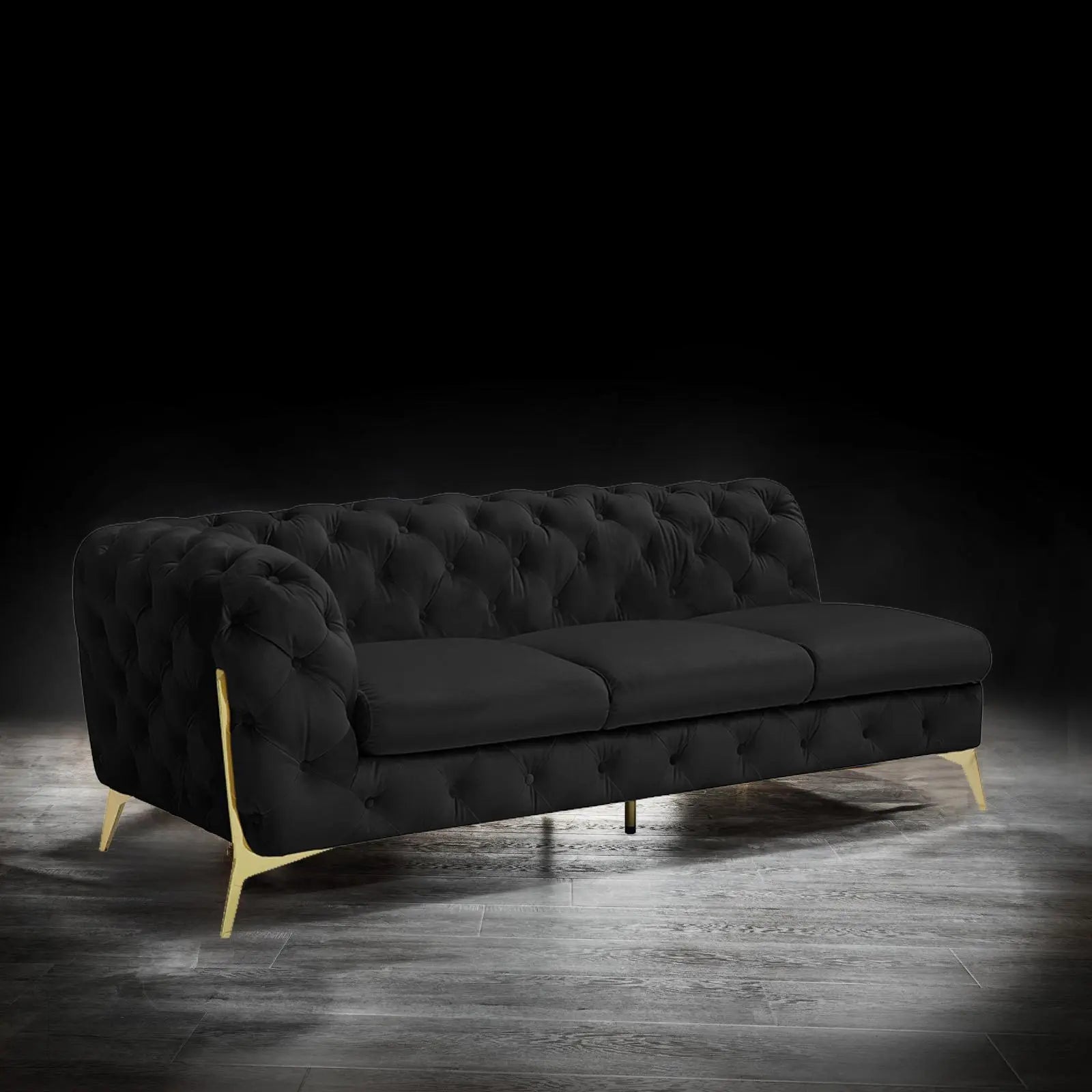 Regina Titanium Gold Polished Stainless Steel Base Left Sofa Chaise Black Stylish Sectional