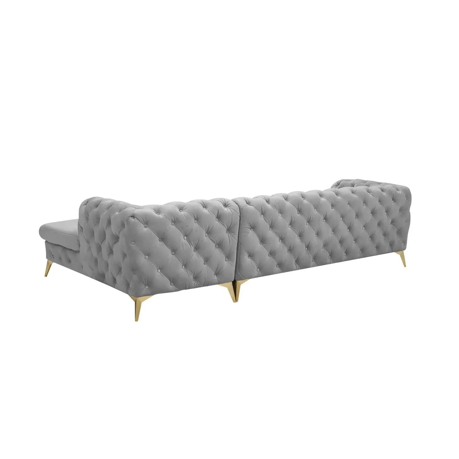Regina Titanium Gold Polished Stainless Steel Base Left Sofa Chaise Light Gray Roberto Grassie Sectional RG