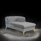 Regina Titanium Gold Polished Stainless Steel Base Left Sofa Chaise Light Gray Roberto Grassie Sectional RG
