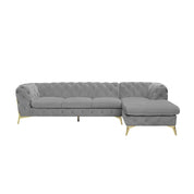 Regina Titanium Gold Polished Stainless Steel Base Left Sofa Chaise Light Gray Sectional RG