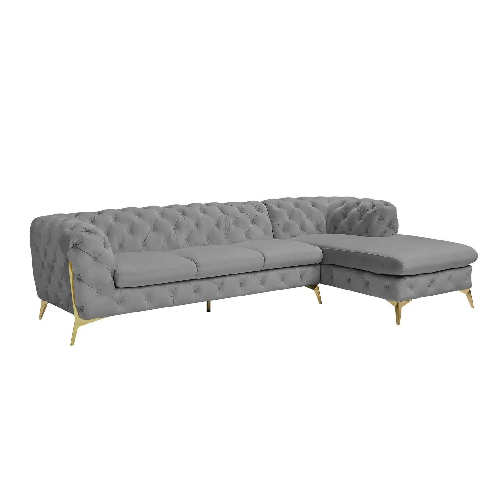 Regina Titanium Gold Polished Stainless Steel Base Left Sofa Chaise Light Gray Stylish Sectional RG