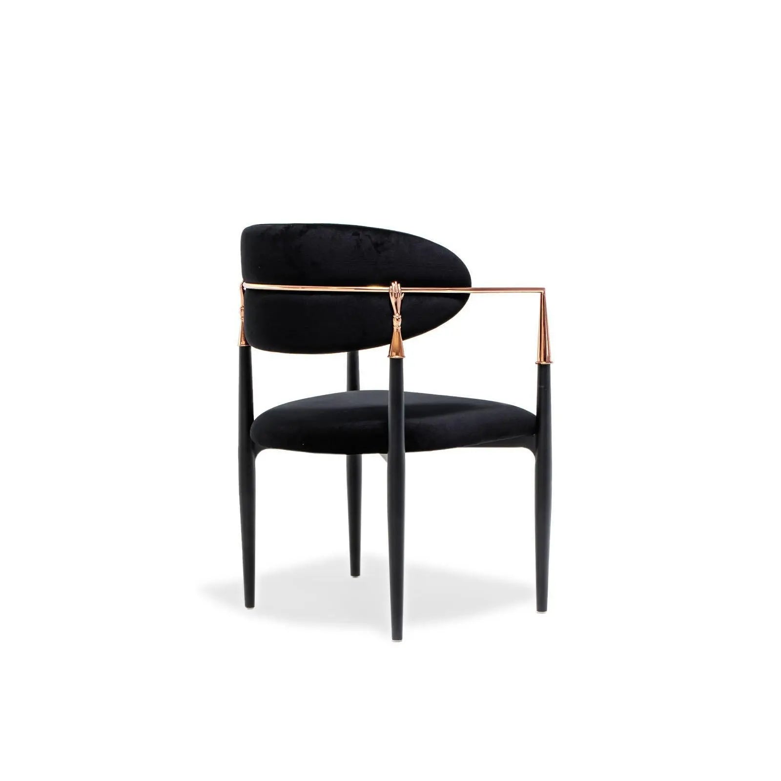 Roubi Rose Gold Polished Stainless Steel Base Black Luxury Dining Chair