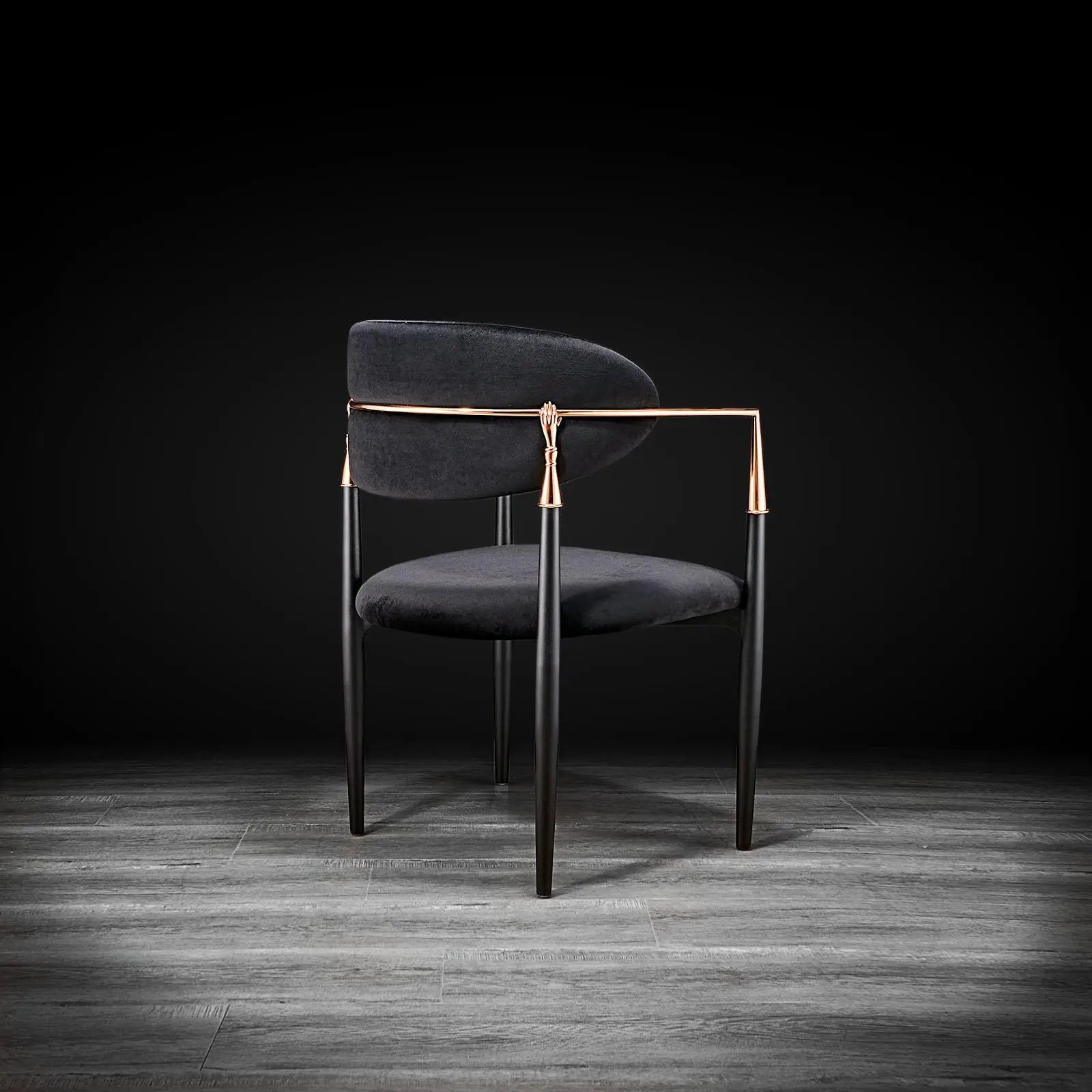 Roubi Rose Gold Polished Stainless Steel Base Black Luxury Dining Chair
