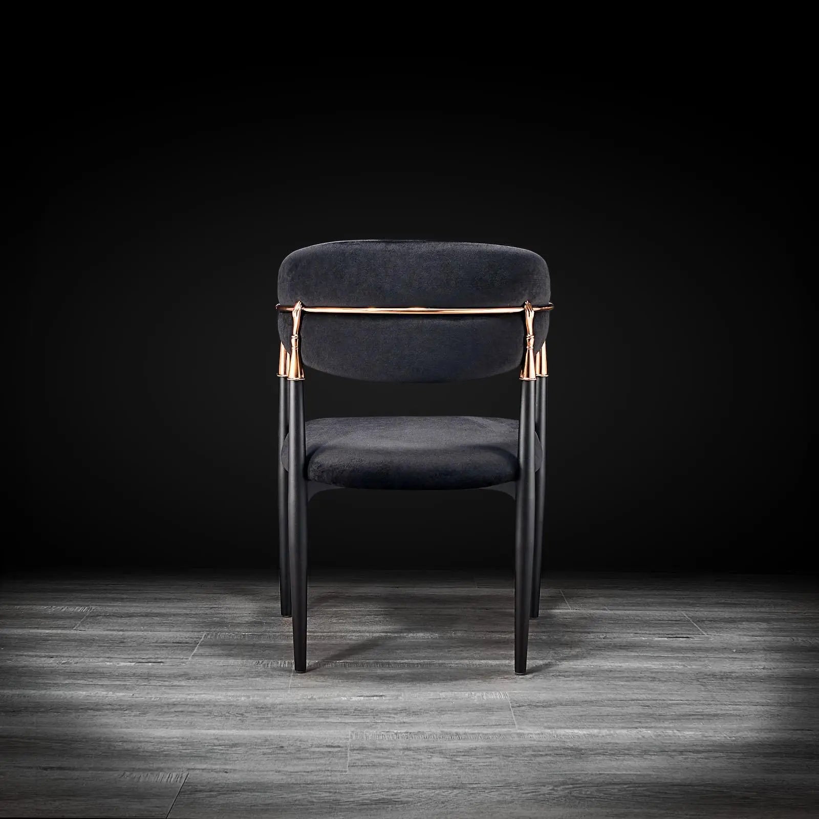 Roubi Rose Gold Polished Stainless Steel Base Black Modern Dining Chair