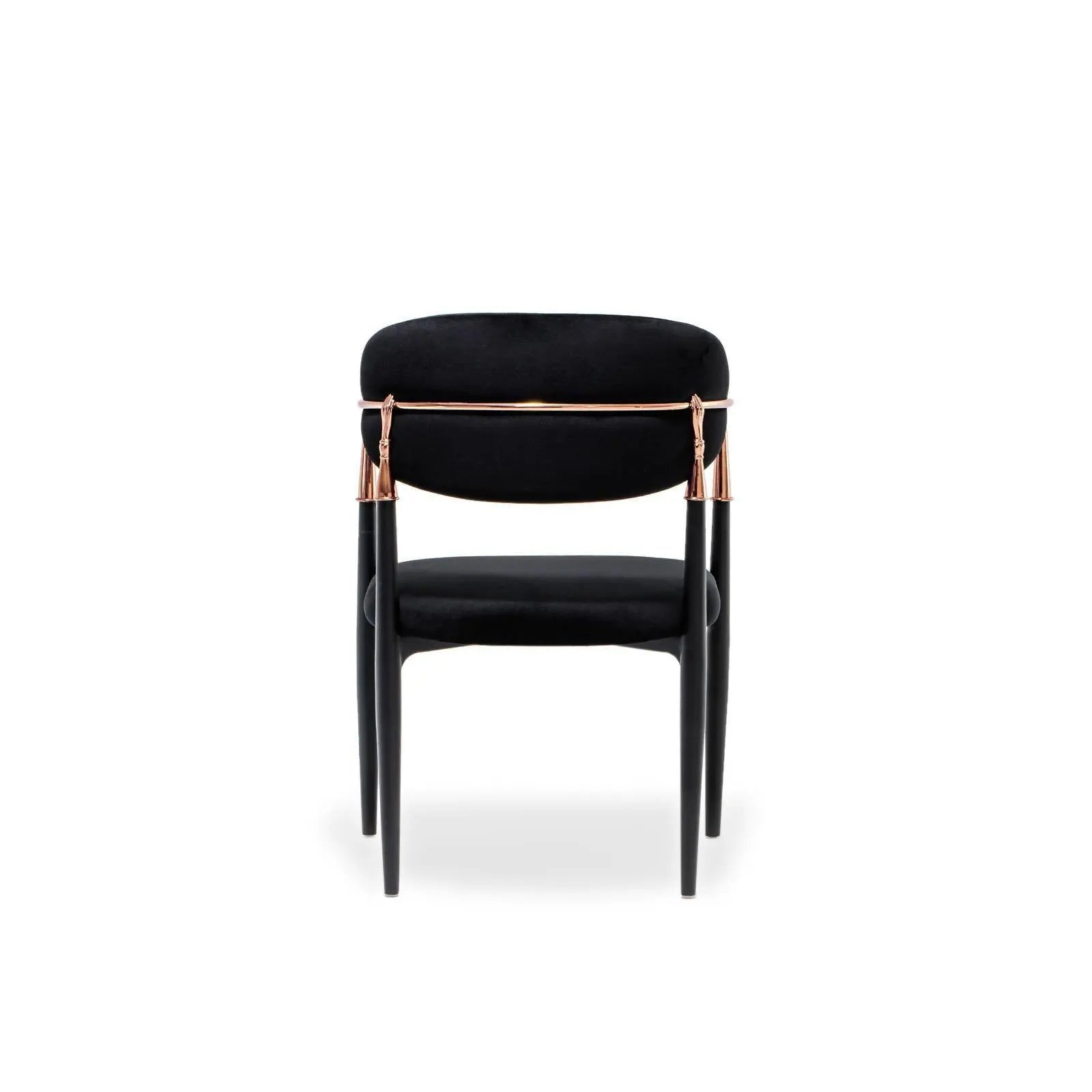Roubi Rose Gold Polished Stainless Steel Base Black Modern Dining Chair