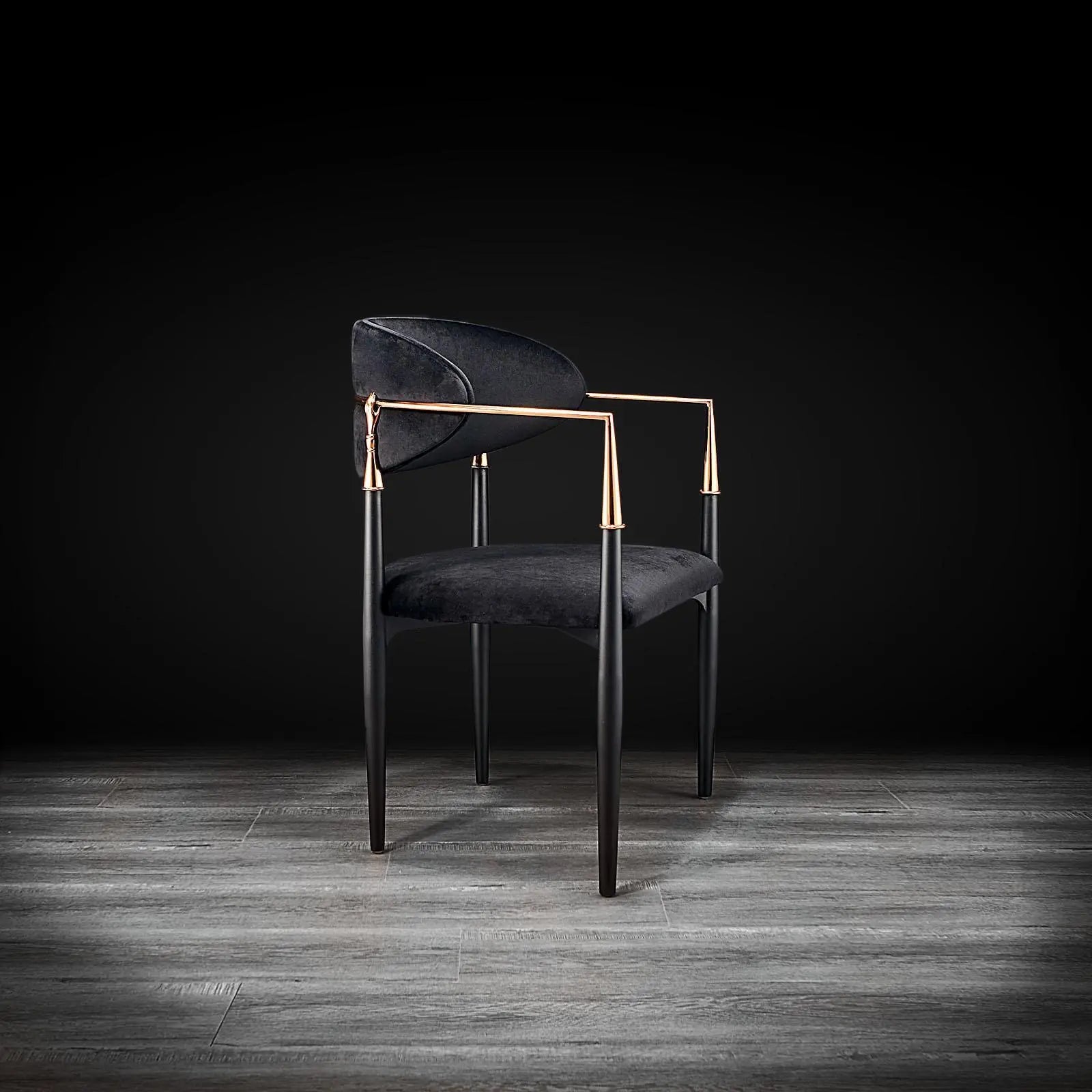 Roubi Rose Gold Polished Stainless Steel Base Black Stylish Dining Chair