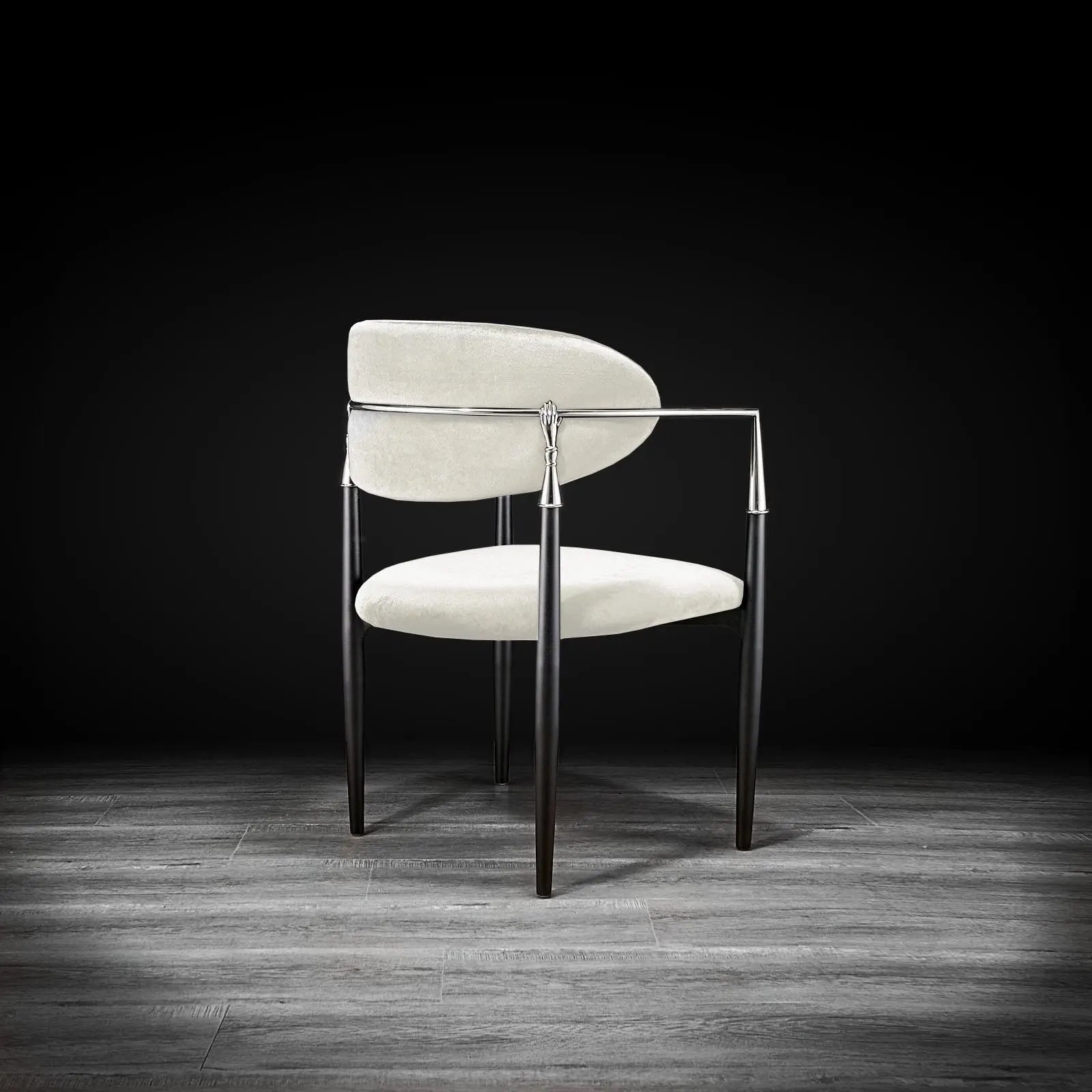 Roubi Polished Stainless Steel Base Beige Luxury Dining Chair