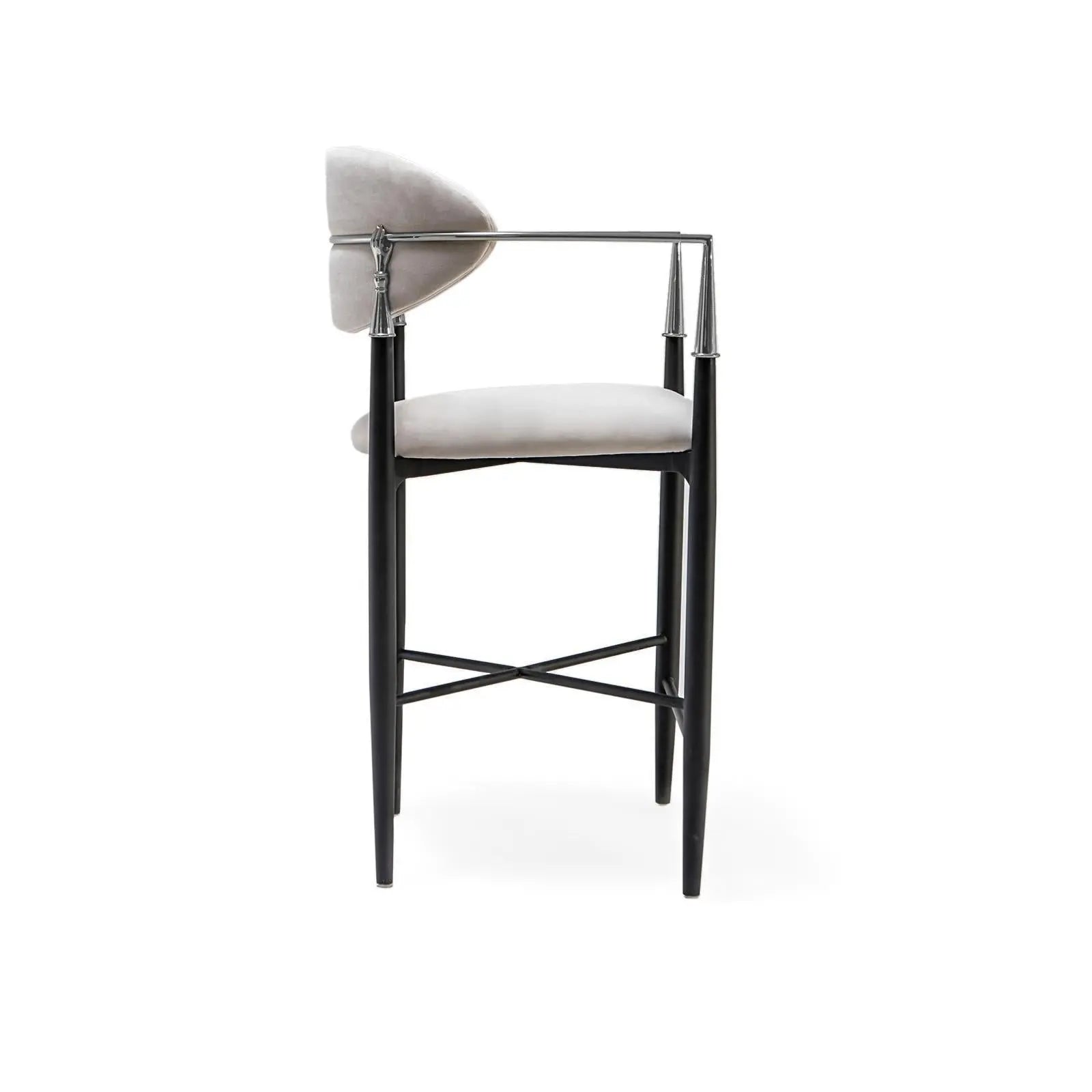 Roubi Polished Stainless Steel Base Beige Luxury Counter Stool