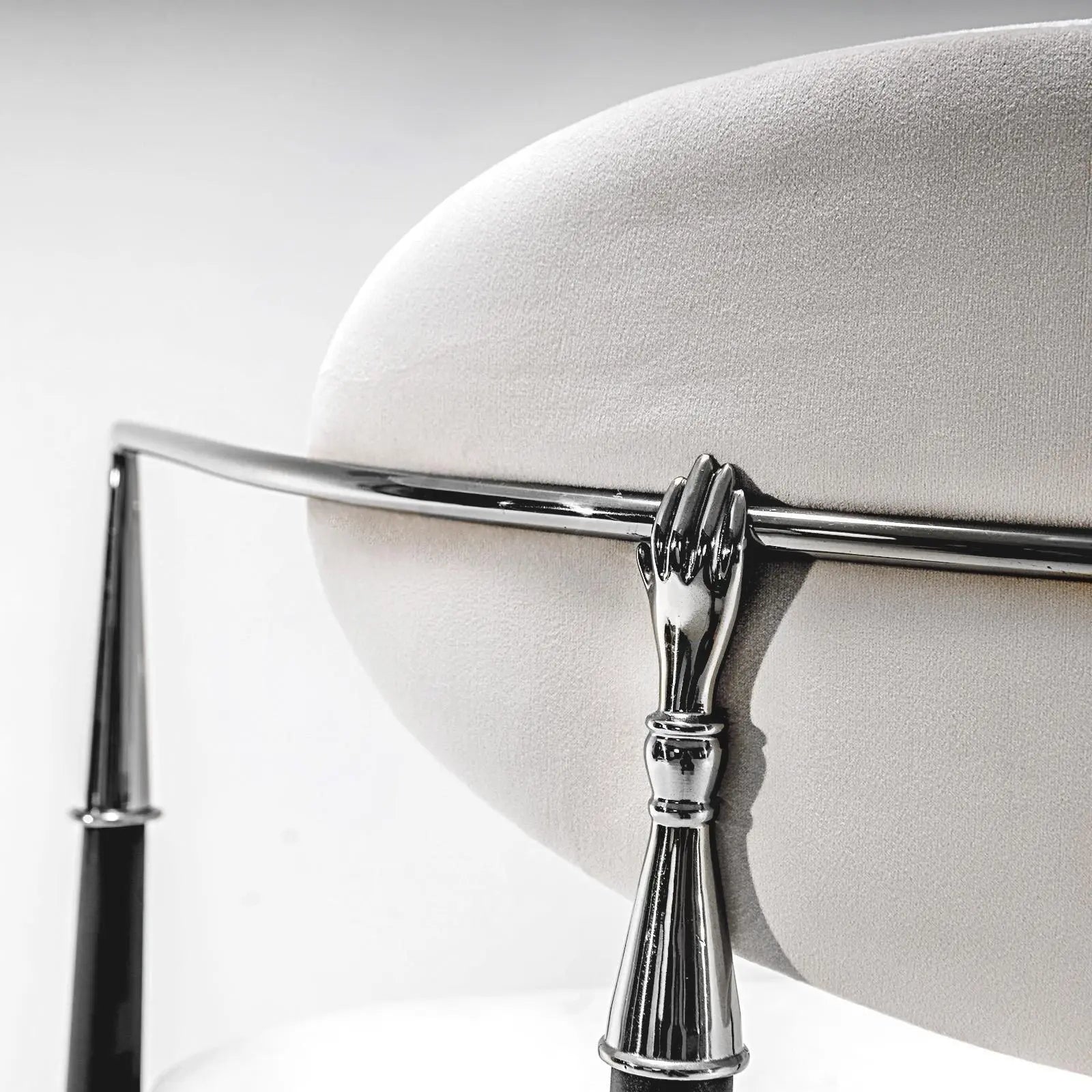 Roubi Polished Stainless Steel Base Beige Roberto Grassie Counter Stool