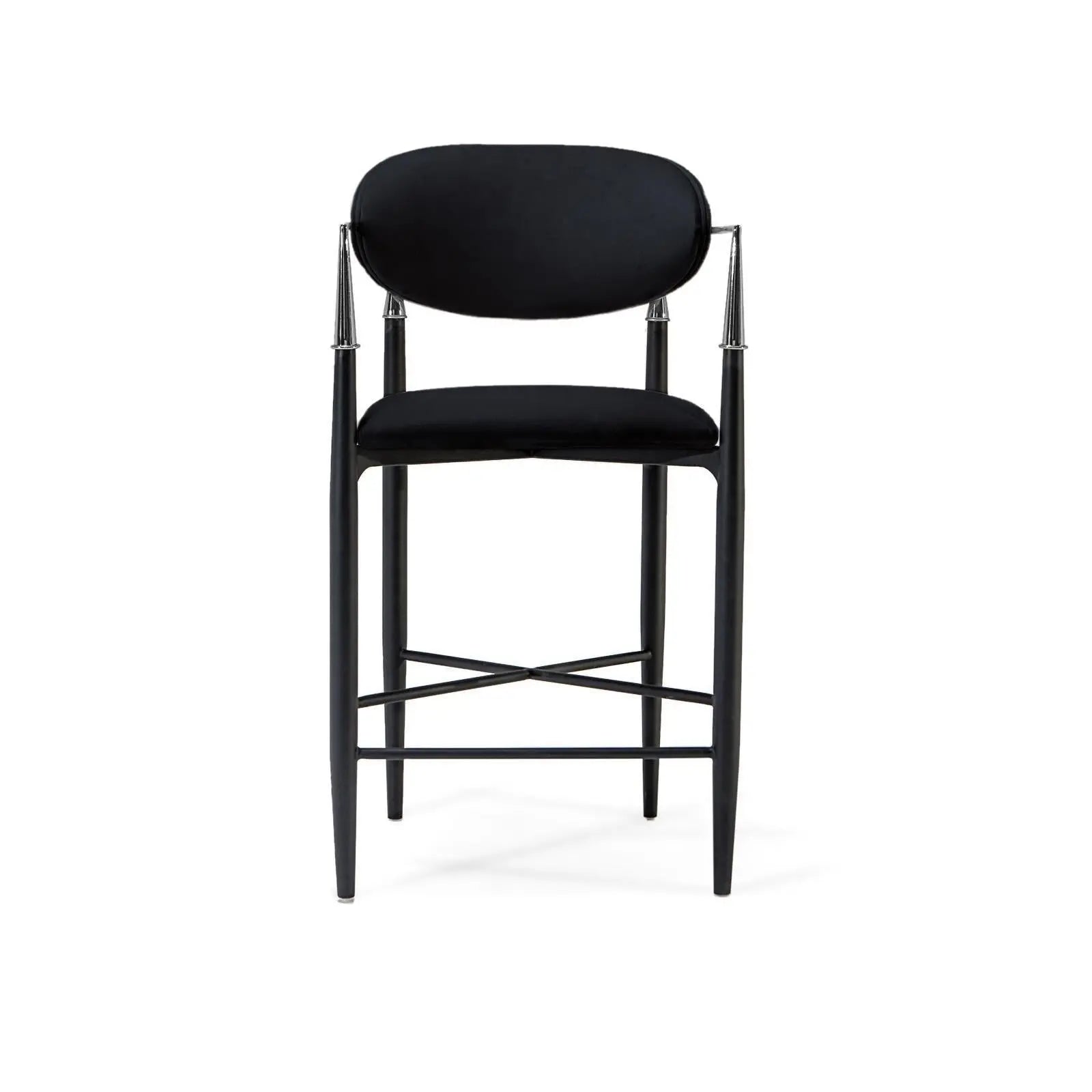Roubi Polished Stainless Steel Base Black Counter Stool