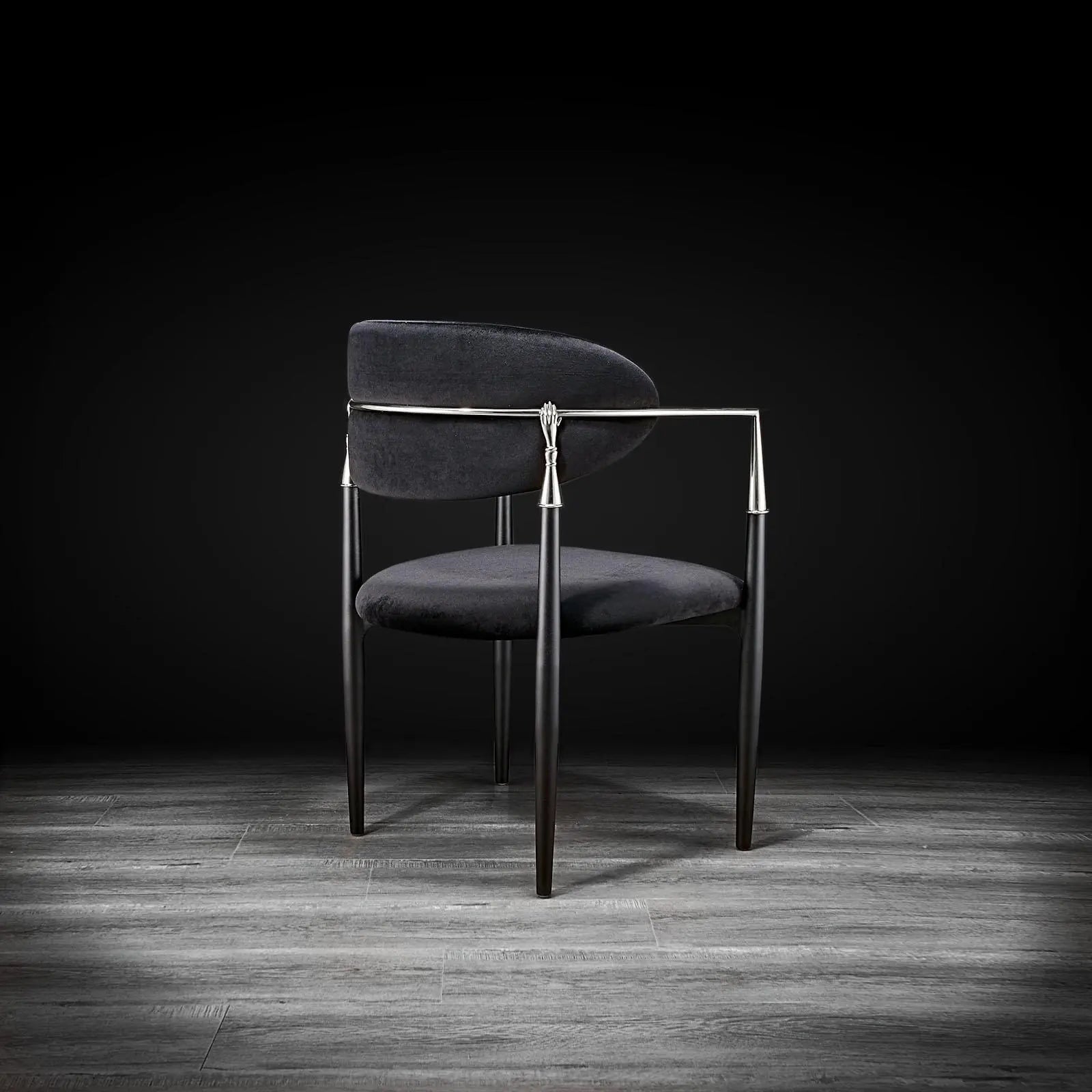 Roubi Polished Stainless Steel Base Black Luxury Dining Chair