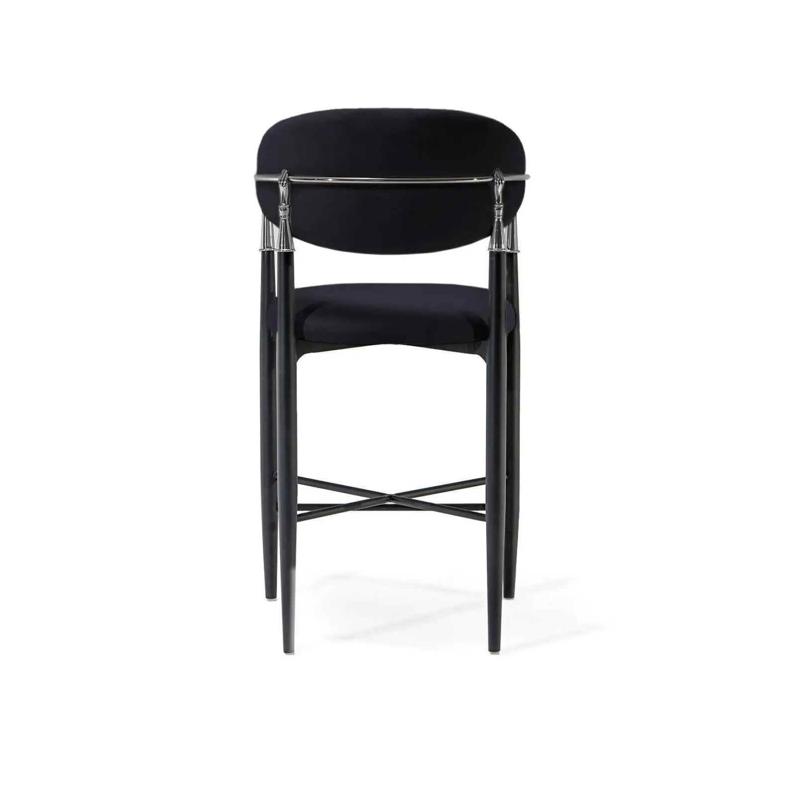Roubi Polished Stainless Steel Base Black Luxury Counter Stool