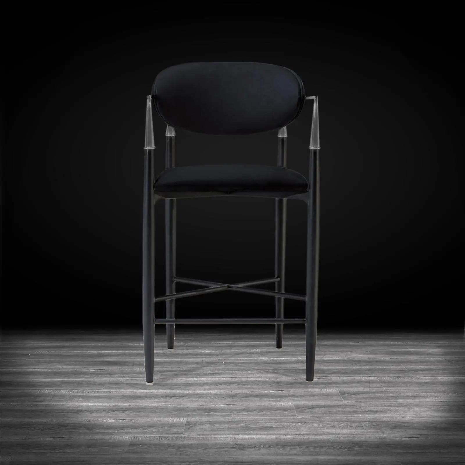 Roubi Polished Stainless Steel Base Black Luxury Counter Stool