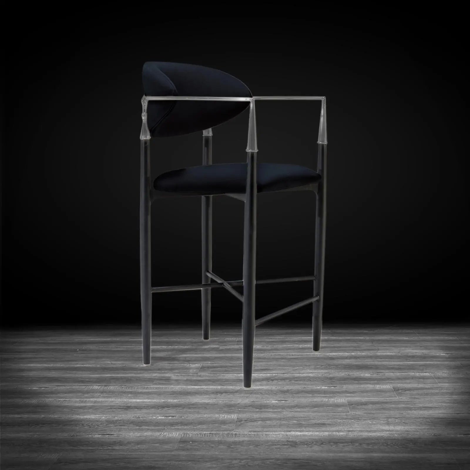 Roubi Polished Stainless Steel Base Black Modern Counter Stool