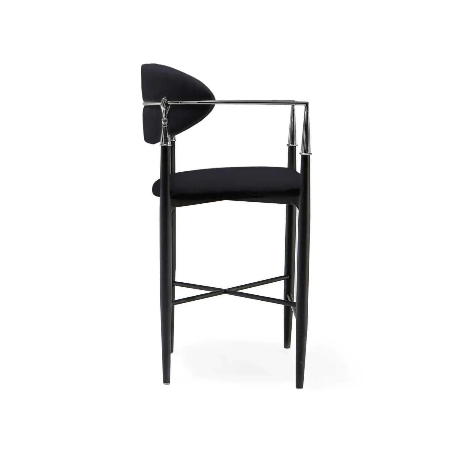 Roubi Polished Stainless Steel Base Black Roberto Grassie Counter Stool