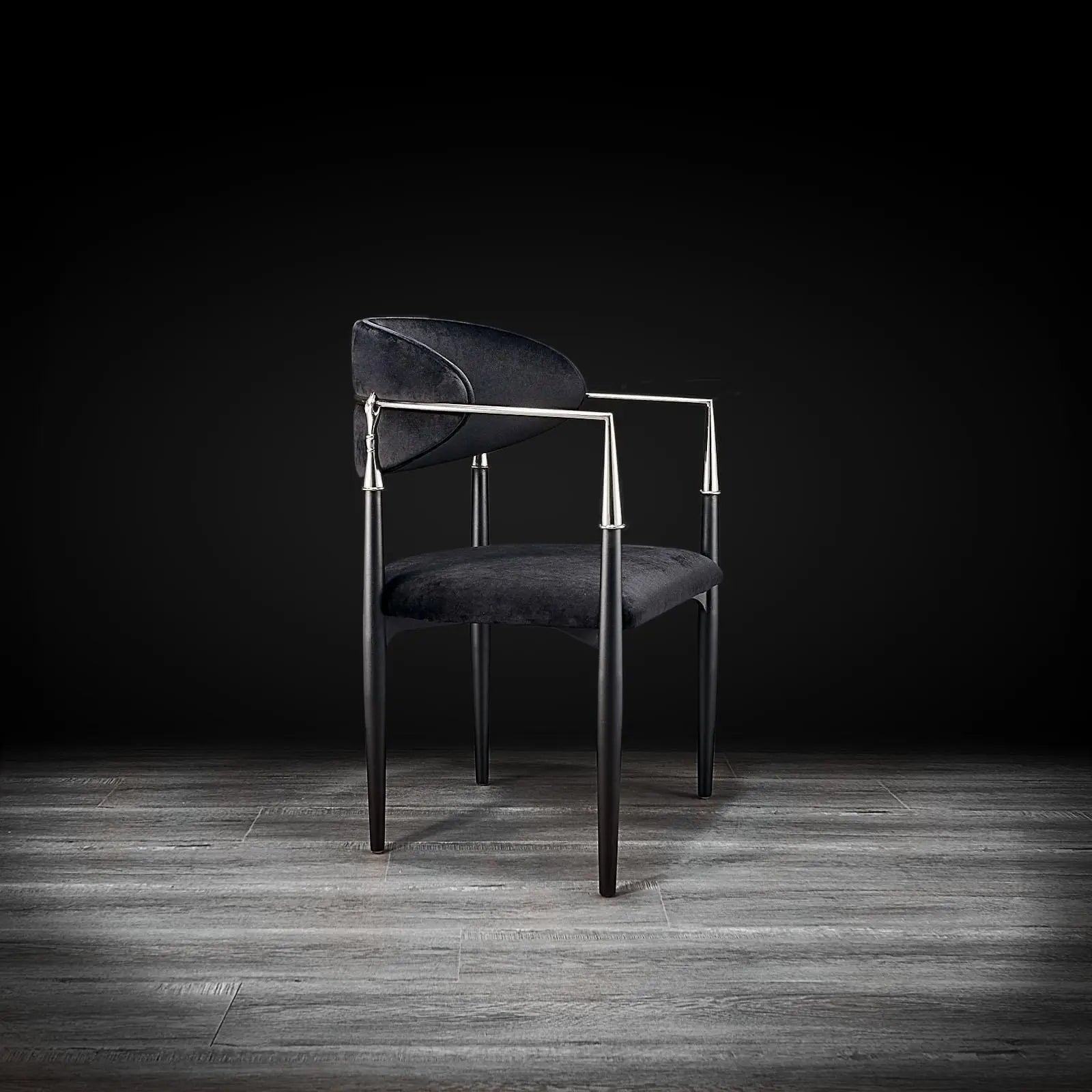 Roubi Polished Stainless Steel Base Black Stylish Dining Chair
