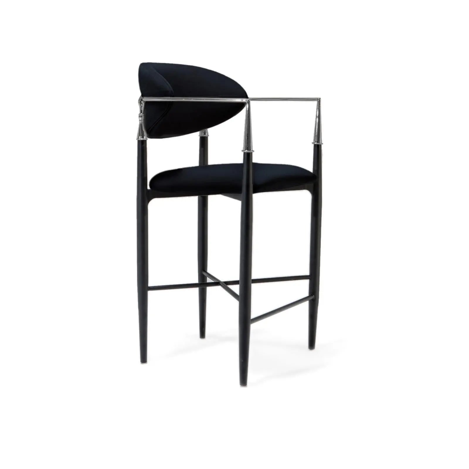 Roubi Polished Stainless Steel Base Black Stylish Counter Stool