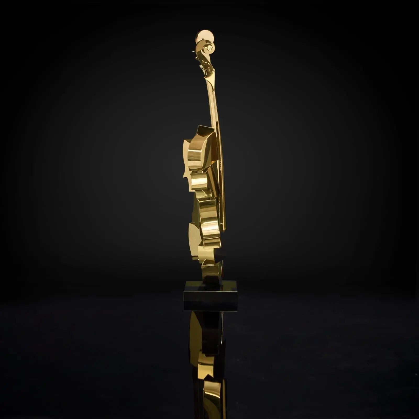 Solo Cello Titanium Gold Polished Stainless Steel Base Roberto Grassie Sculpture
