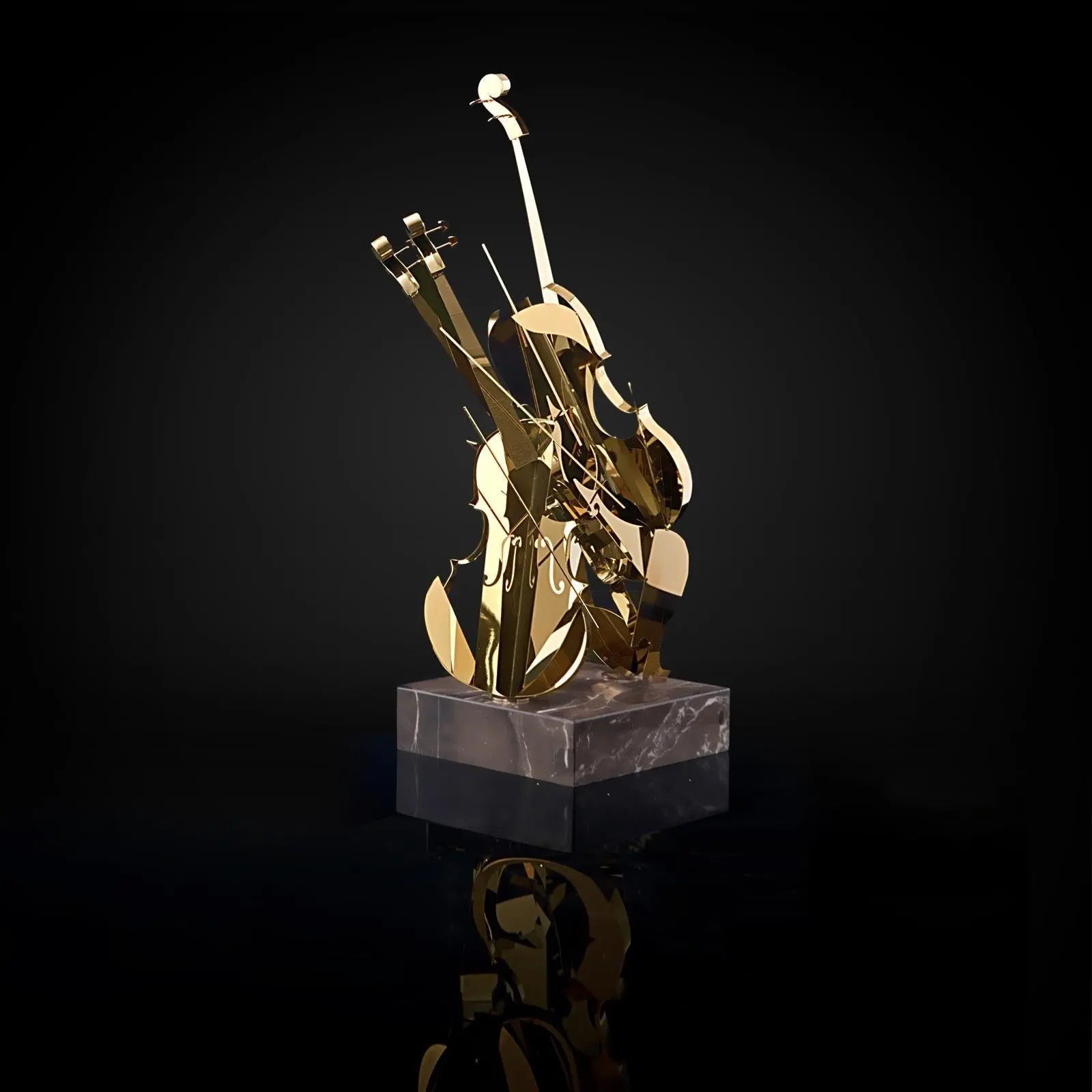 Solo Violin Titanium Gold Polished Stainless Steel Base Modern Sculpture