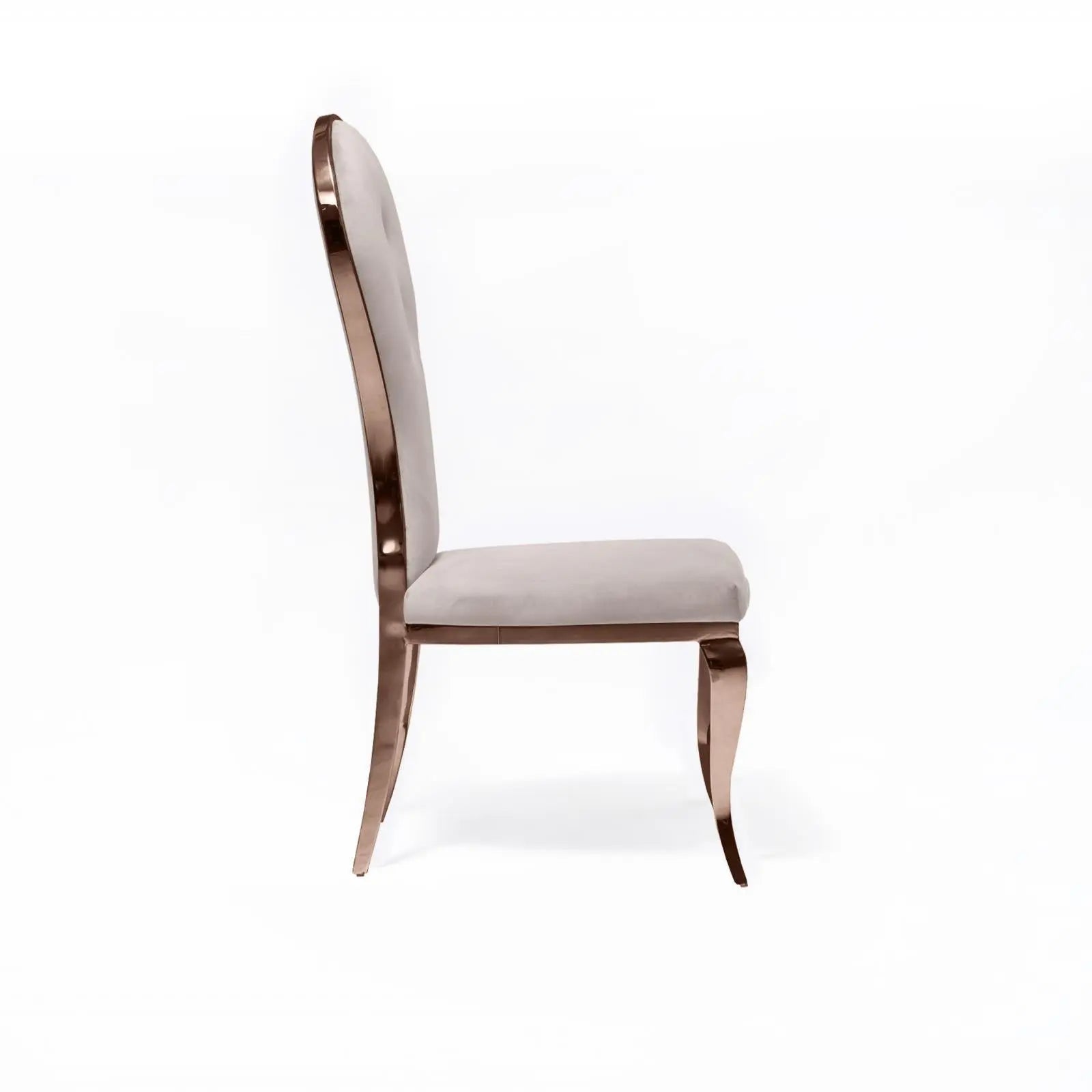 Sophia Rose Gold Polished Stainless Steel Base Beige Roberto Grassie Dining Chair