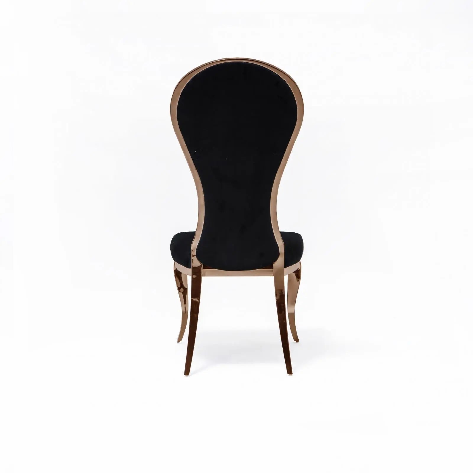 Sophia Rose Gold Polished Stainless Steel Base Black Modern Dining Chair