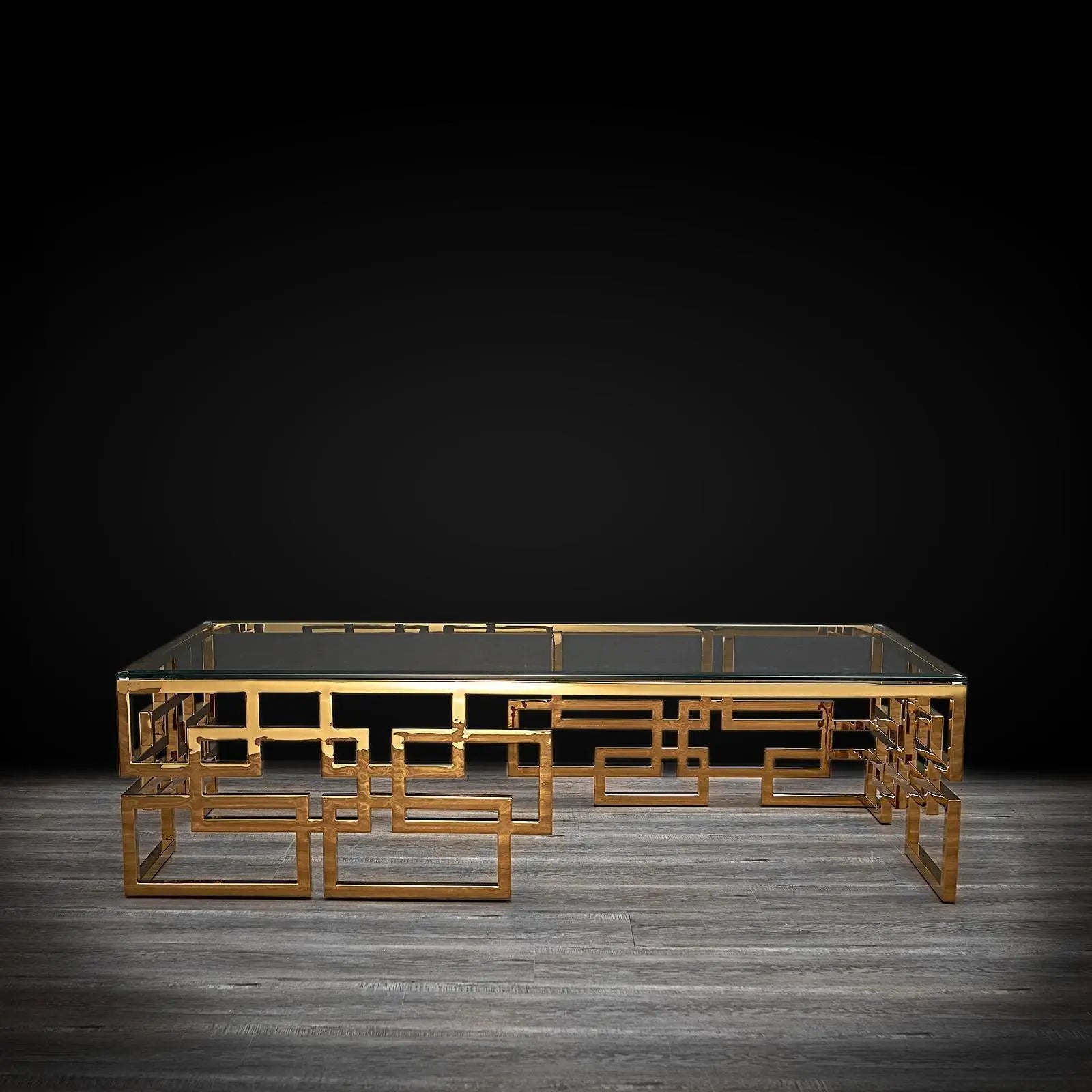 Spectra Large Rectangular Titanium Gold Polished Stainless Steel Base Luxury Coffee Table