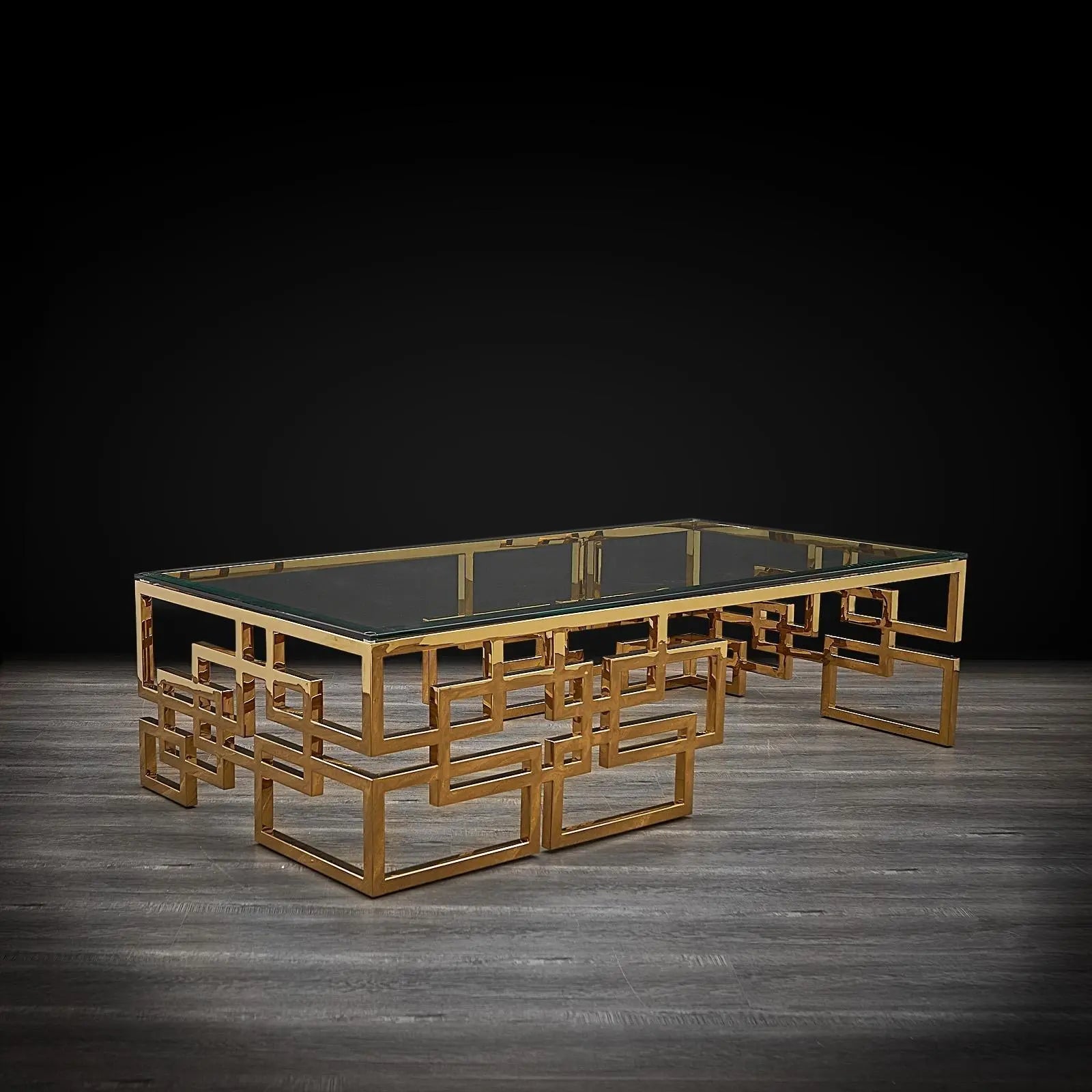 Spectra Large Rectangular Titanium Gold Polished Stainless Steel Base Modern Coffee Table
