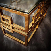 Spectra Large Rectangular Titanium Gold Polished Stainless Steel Base Stylish Coffee Table