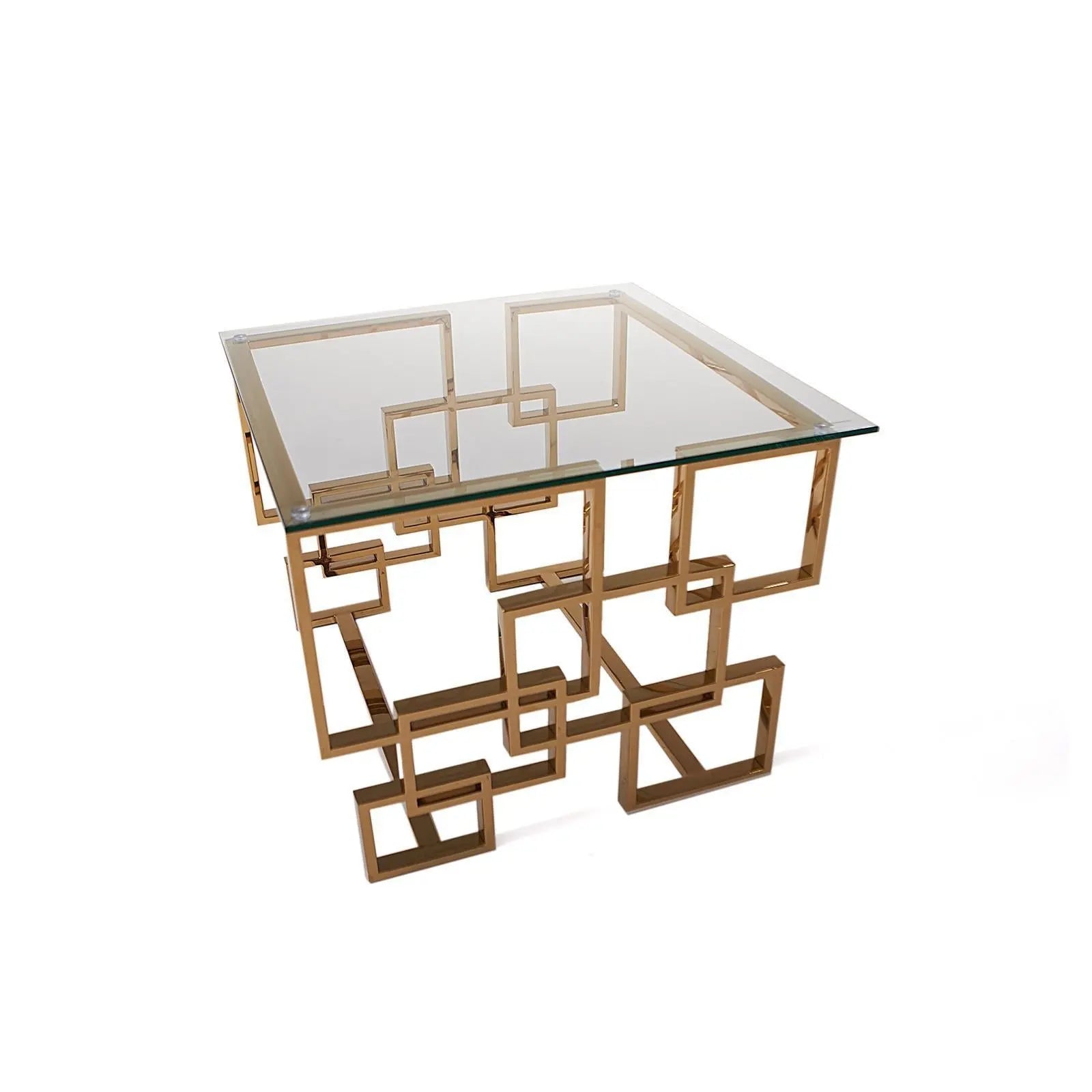 Spectra Titanium Gold Polished Stainless Steel Base Square Roberto Grassie End Table RG