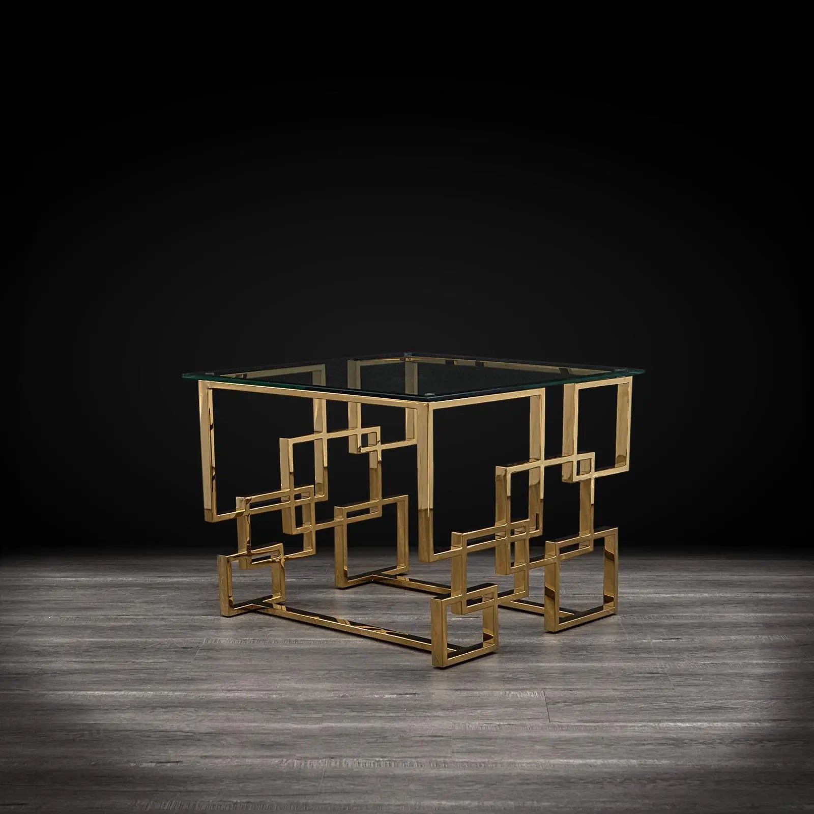 Spectra Titanium Gold Polished Stainless Steel Base Square Roberto Grassie End Table RG