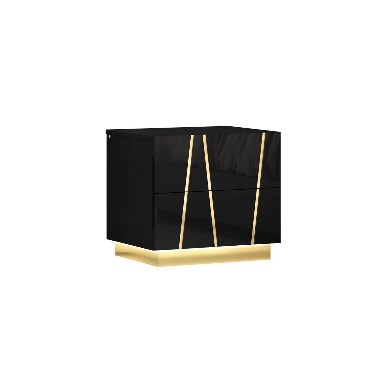 Toledo Black Night Stand with LED Light | Titanium Gold
