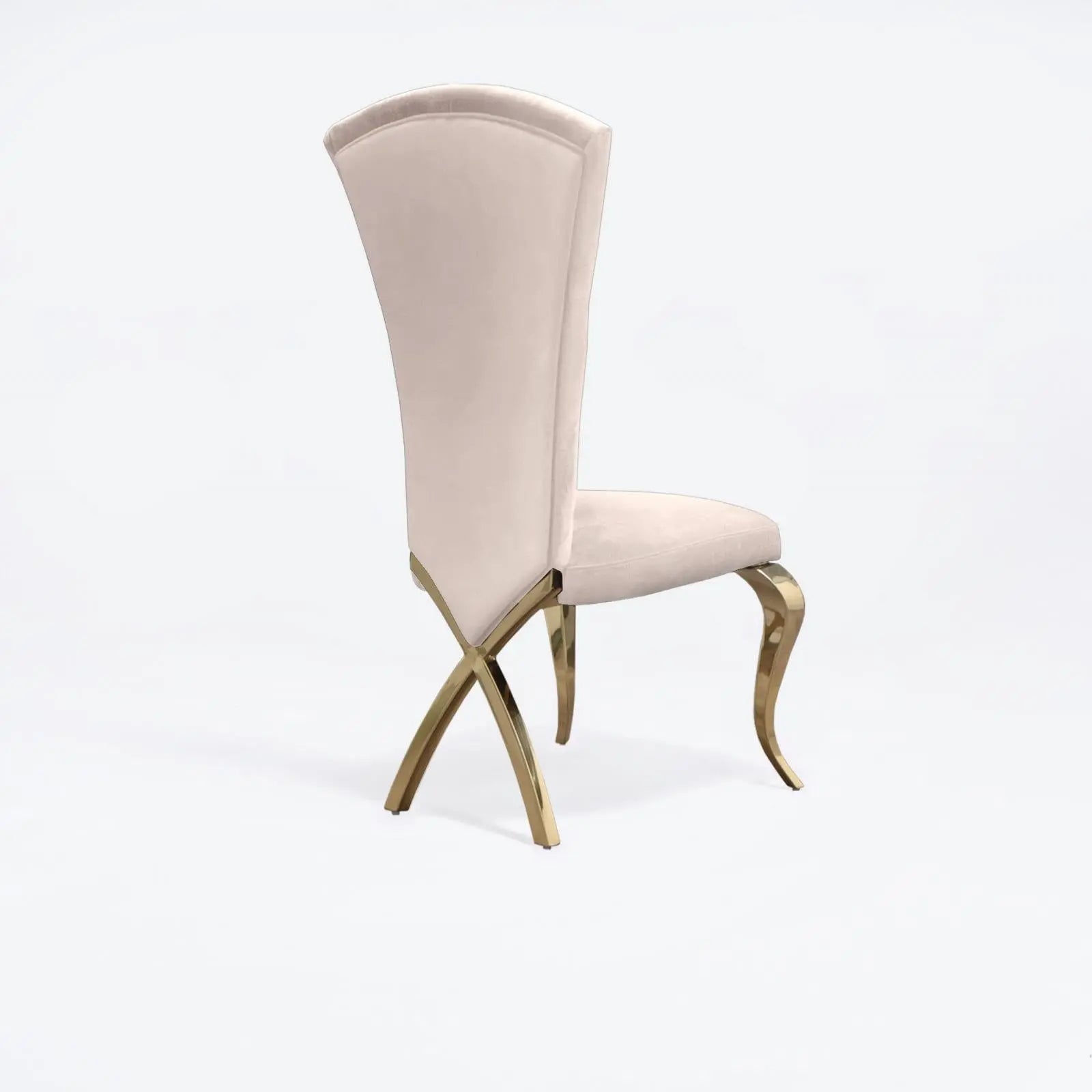 Valentino Titanium Gold Polished Stainless Steel Base Beige Luxury Dining Chair
