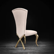 Valentino Titanium Gold Polished Stainless Steel Base Beige Luxury Dining Chair