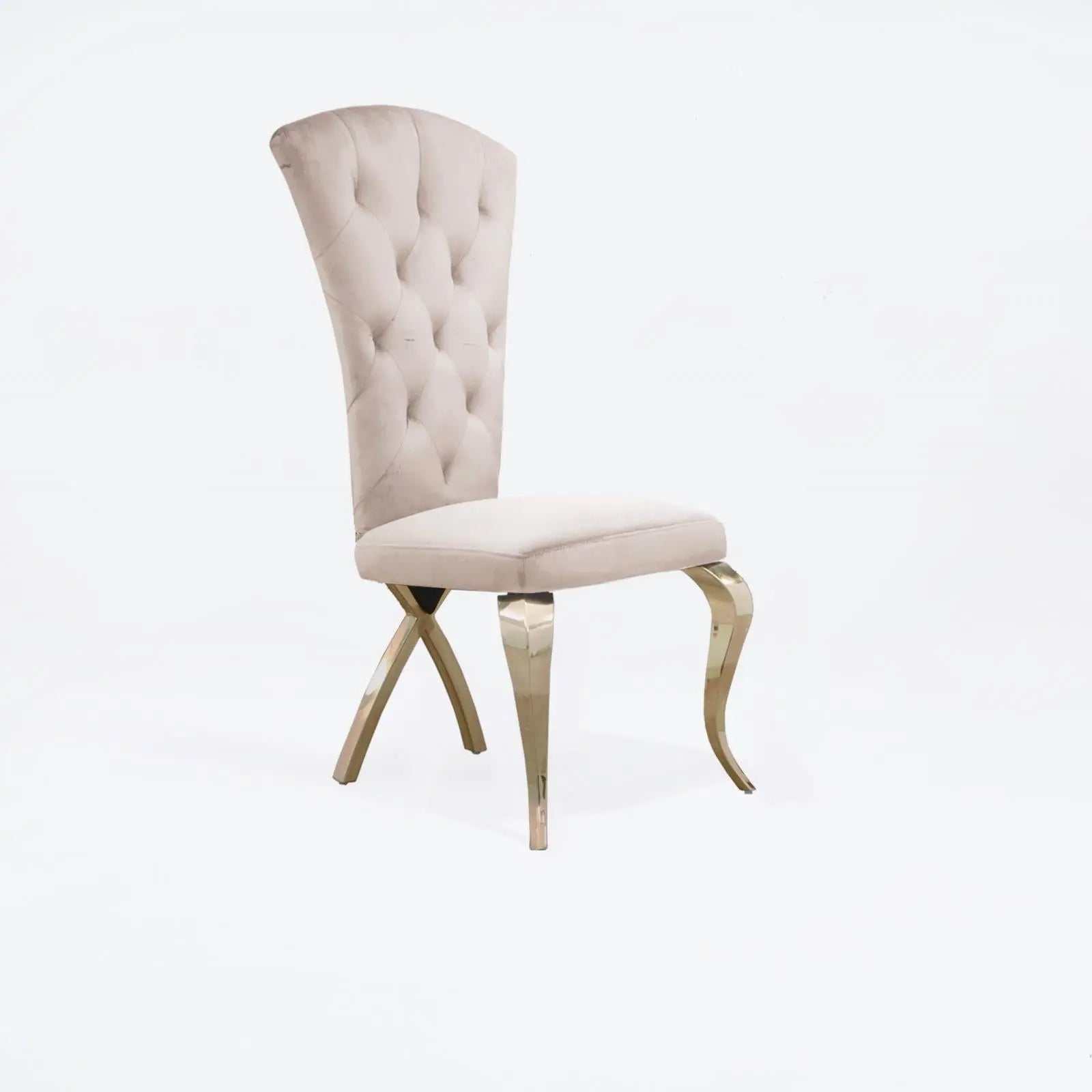 Valentino Titanium Gold Polished Stainless Steel Base Beige Stylish Dining Chair