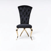 Valentino Titanium Gold Polished Stainless Steel Base Black Dining Chair
