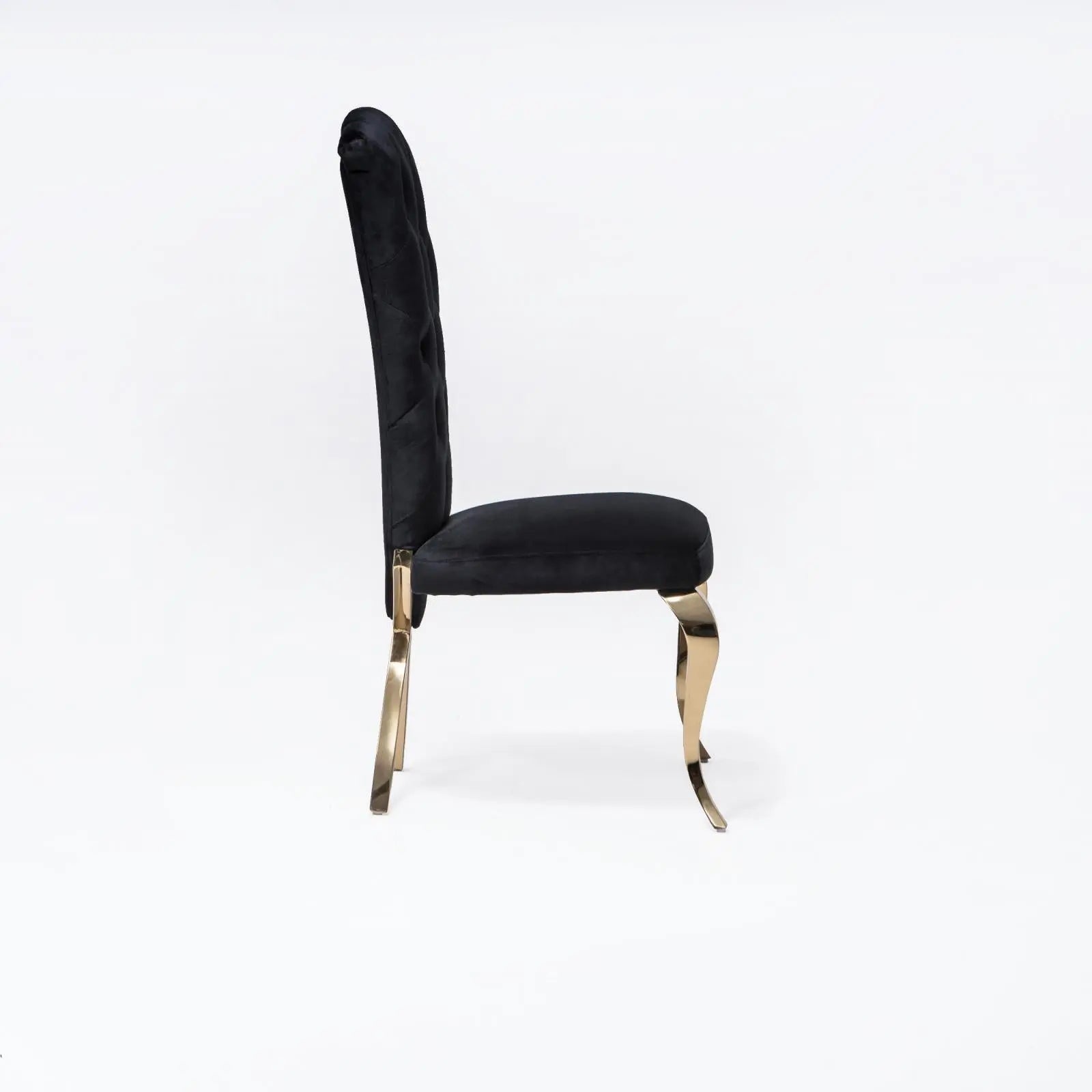 Valentino Titanium Gold Polished Stainless Steel Base Black Luxury Dining Chair