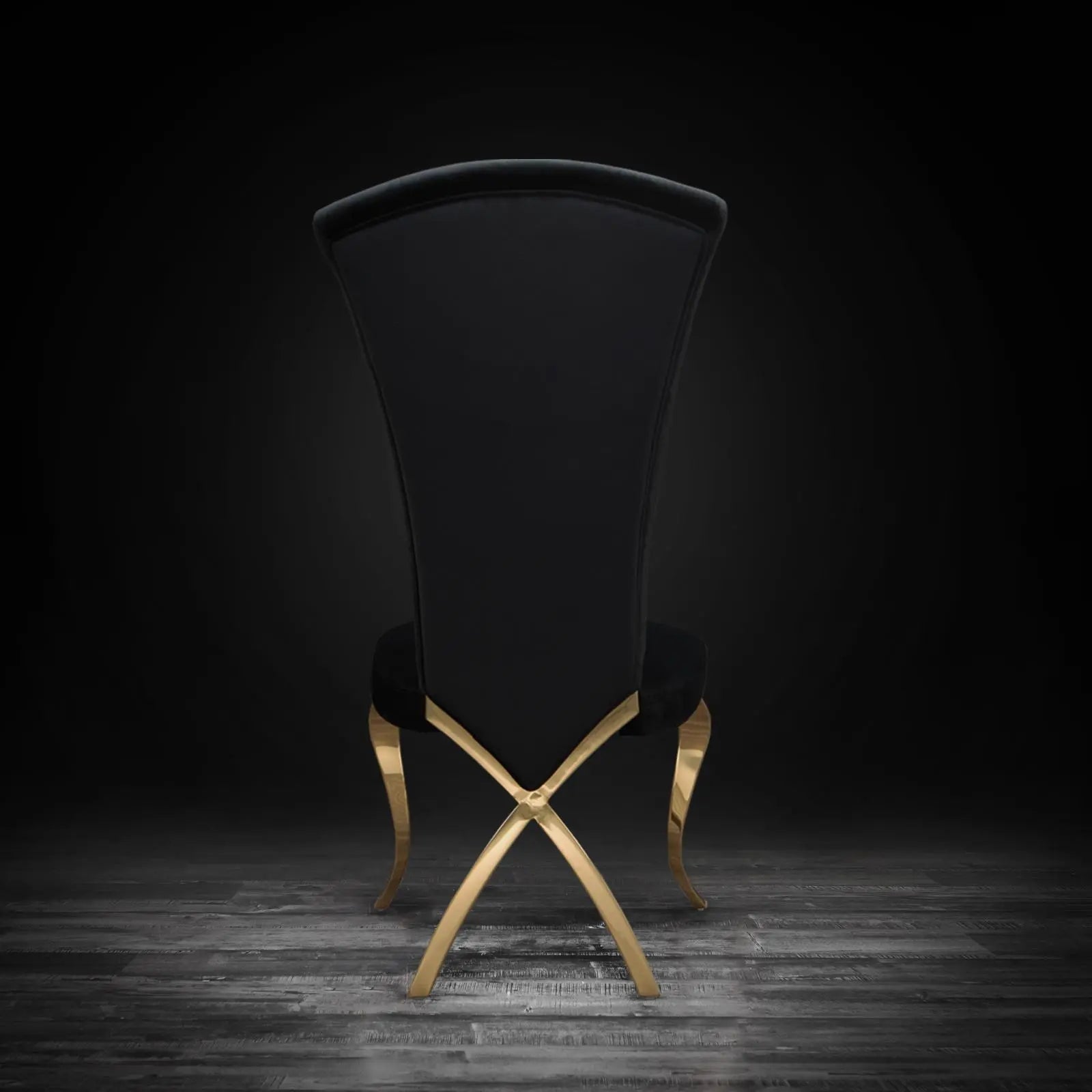 Valentino Titanium Gold Polished Stainless Steel Base Black Modern Dining Chair