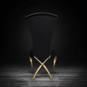 Valentino Titanium Gold Polished Stainless Steel Base Black Modern Dining Chair