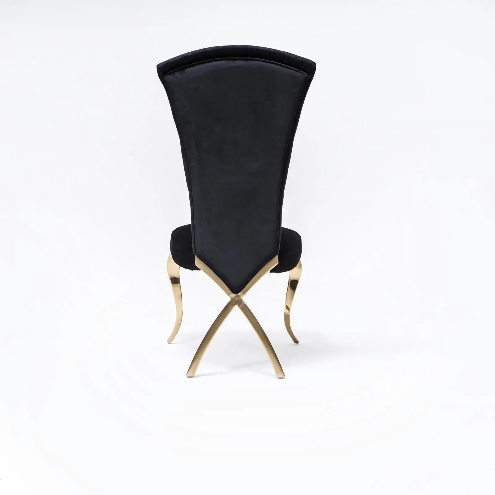 Valentino Titanium Gold Polished Stainless Steel Base Black Modern Dining Chair