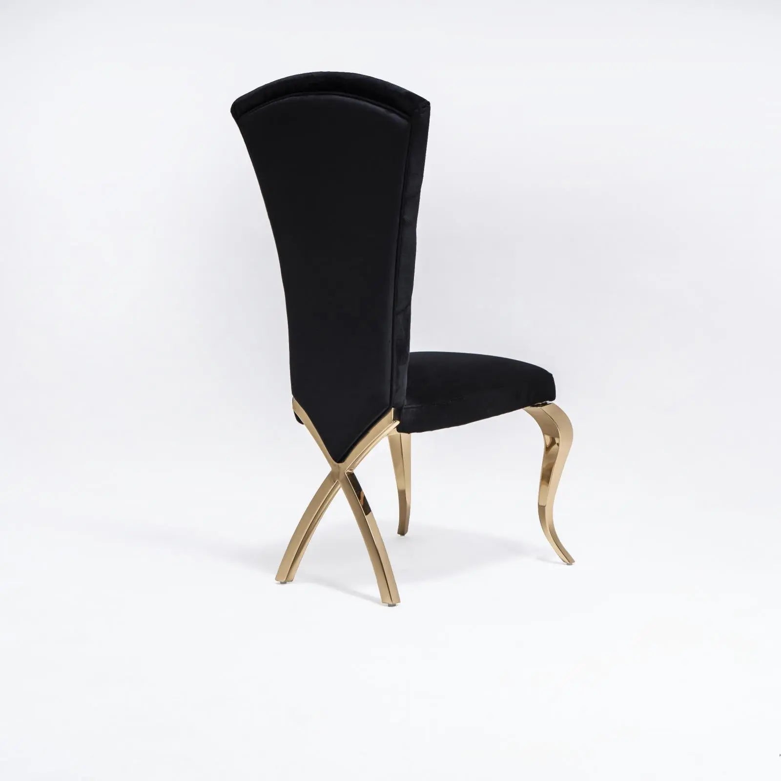 Valentino Titanium Gold Polished Stainless Steel Base Black Roberto Grassie Dining Chair