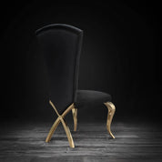 Valentino Titanium Gold Polished Stainless Steel Base Black Roberto Grassie Dining Chair