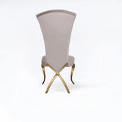 Valentino Titanium Gold Polished Stainless Steel Base Taupe Modern Dining Chair