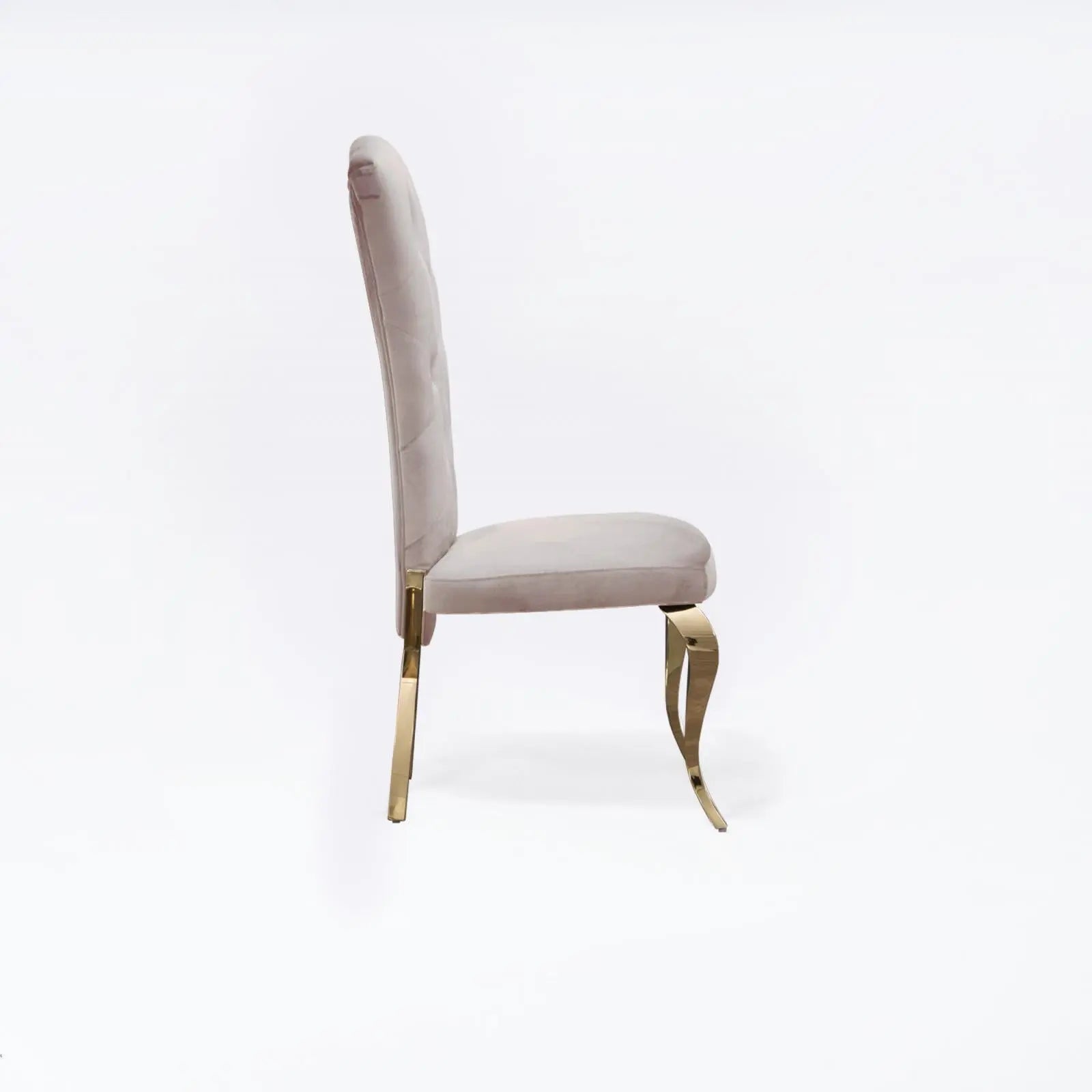 Valentino Titanium Gold Polished Stainless Steel Base Taupe Roberto Grassie Dining Chair