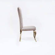 Valentino Titanium Gold Polished Stainless Steel Base Taupe Roberto Grassie Dining Chair