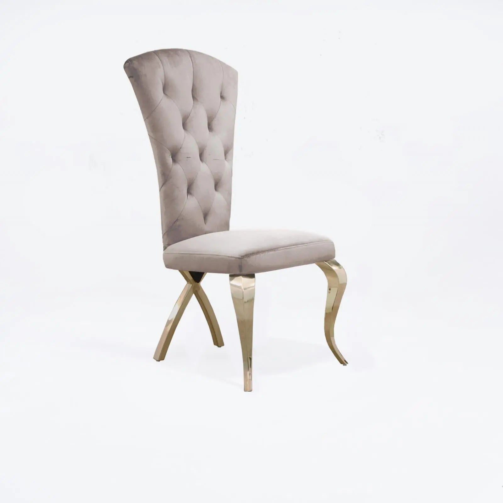 Valentino Titanium Gold Polished Stainless Steel Base Taupe Stylish Dining Chair